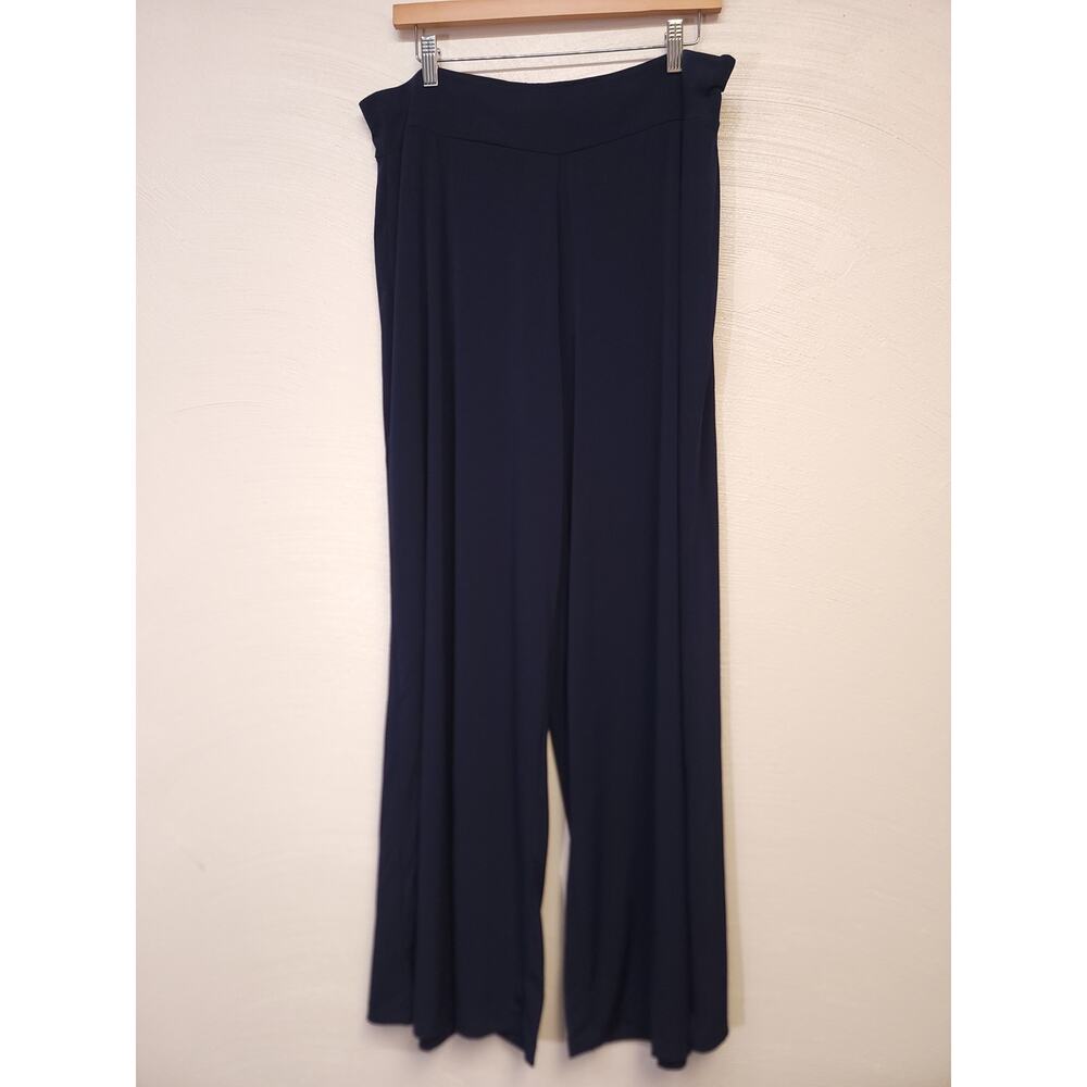 New Modern Soul Pants Size 1x Qvc Navy Wide Leg Stretch Slinky Knit Travel